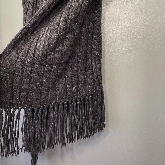 CAbi Cardigan Size S Gray Fringed Chunky Cable Knit Wool Lagenlook Boho Hippie - Picture 4 of 8